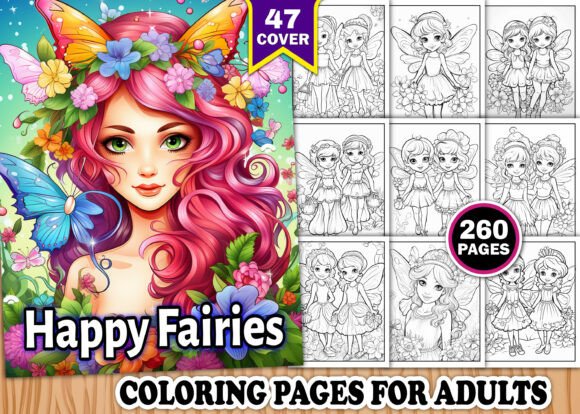 Adults Happy Fairies Coloring Book: Designing High-Resolution KDP Interiors for Artistic Relaxation