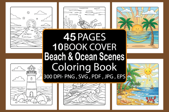 Beach Ocean Scenes Coloring Book