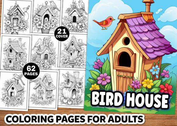 Bird House Coloring Book for Adults