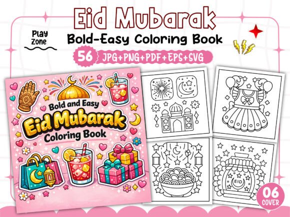 Bold and Easy Eid Mubarak Coloring Pages for Creative Expression