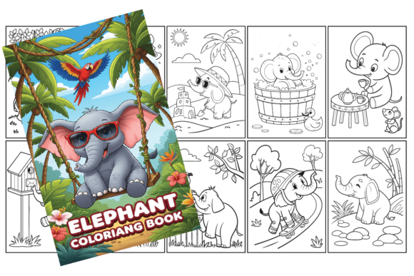 Cute Baby Elephant Adventures 10 Bundle: Coloring Fun for Creative Kids