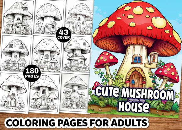 Cute Mushroom House Adult Coloring Pages