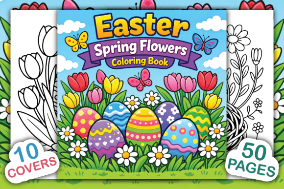 Easter Spring Flowers Coloring Book for Designers