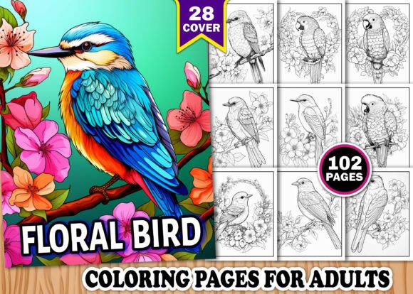 Floral Bird Coloring Pages for Adults