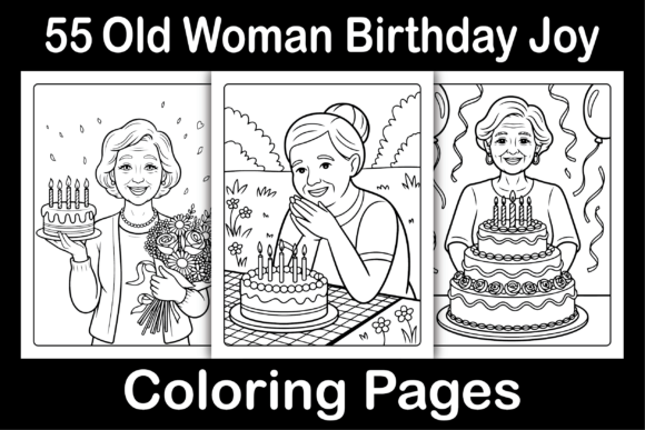 Old Woman Birthday Joy Coloring Pages for Creative Projects