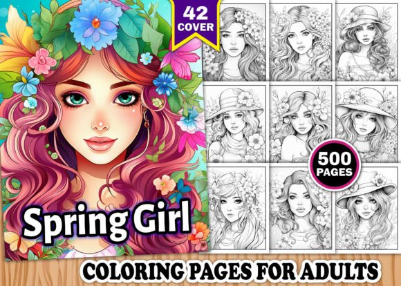 Spring Girl Coloring Book for Adults