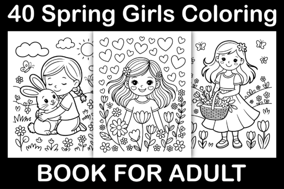 Spring Girls Coloring Book