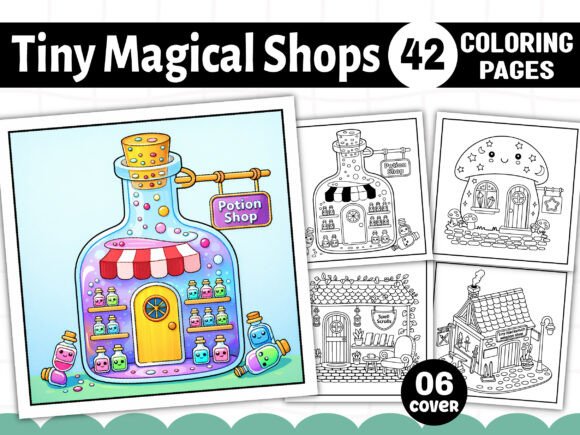 Tiny Magical Shops Coloring Pages for Creative Relaxation